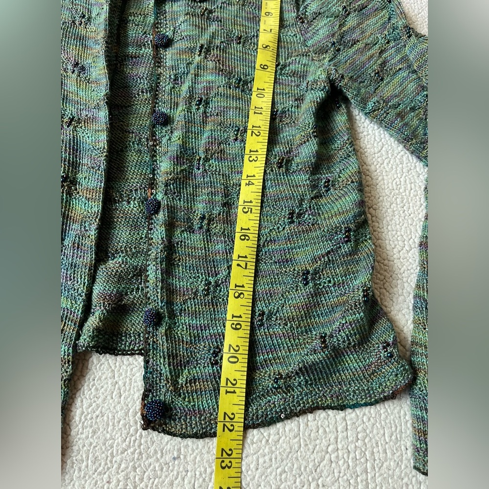 HAND KNIT GREEN CARDIGAN SWEATER WOMENS MEDIUM - Picture 5 of 5